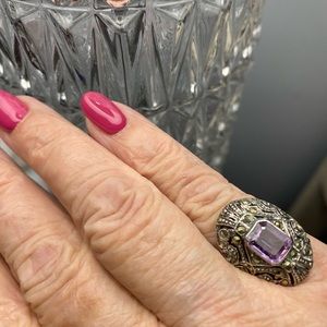 Amethyst and Marcasite silver ring- size 7.25
